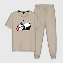 Пижама хлопковая мужская Дрыхнущая панда, цвет: миндальный