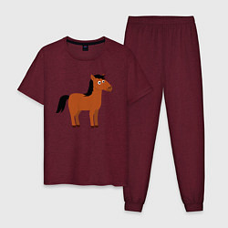 Пижама хлопковая мужская Забавная лошадь, цвет: меланж-бордовый