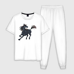 Пижама хлопковая мужская Лошадь мустанг, цвет: белый