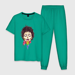 Пижама хлопковая мужская Зомби с радугой, цвет: зеленый