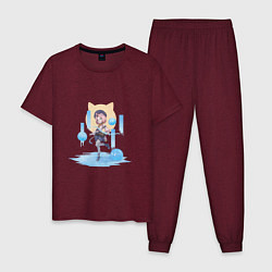 Пижама хлопковая мужская Диона на охоте, цвет: меланж-бордовый