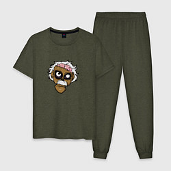 Пижама хлопковая мужская Череп Эйнштейна, цвет: меланж-хаки