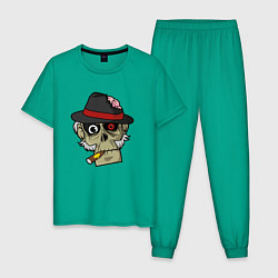 Пижама хлопковая мужская Череп мафиози, цвет: зеленый