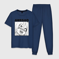 Пижама хлопковая мужская Рисунок ахегао, цвет: тёмно-синий
