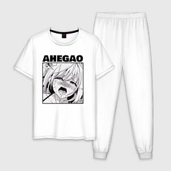Пижама хлопковая мужская Ахегао рисунок, цвет: белый