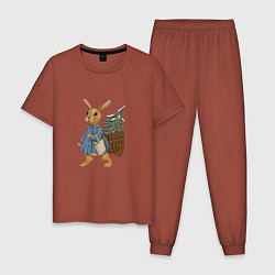 Пижама хлопковая мужская Кролик готовится к Новому Году 2023, цвет: кирпичный