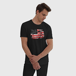 Пижама хлопковая мужская Флаг США с хоккеистом, цвет: черный — фото 2