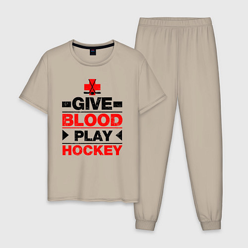 Мужская пижама Дайте крови - игра в хоккей / Миндальный – фото 1