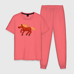 Пижама хлопковая мужская Мустанг бежит, цвет: коралловый