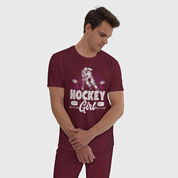 Пижама хлопковая мужская Женский хоккей, цвет: меланж-бордовый — фото 2
