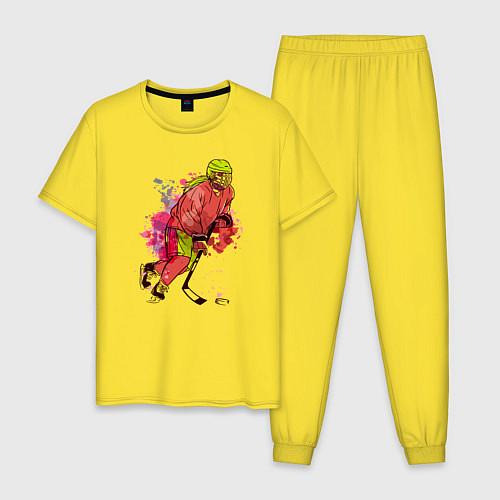 Мужская пижама Девочка хоккеист / Желтый – фото 1