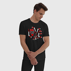 Пижама хлопковая мужская LOVE хоккейными принадлежностями, цвет: черный — фото 2