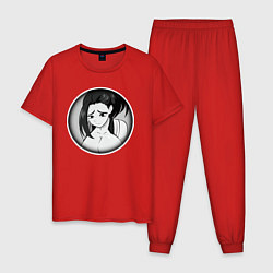 Пижама хлопковая мужская Ахегао девушка с формами, цвет: красный
