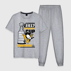 Пижама хлопковая мужская Питтсбург Пингвинз НХЛ, цвет: меланж
