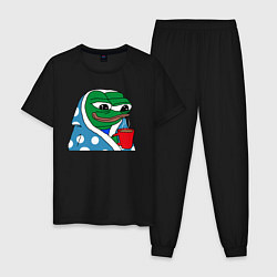 Пижама хлопковая мужская Frog Pepe мем, цвет: черный