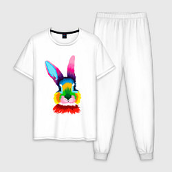 Пижама хлопковая мужская Радужный кролик, цвет: белый