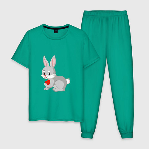Мужская пижама Кролик и сердечко / Зеленый – фото 1