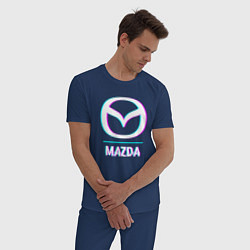 Пижама хлопковая мужская Значок Mazda в стиле glitch, цвет: тёмно-синий — фото 2
