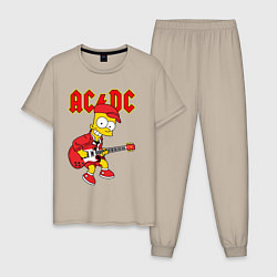 Пижама хлопковая мужская AC DC Барт Симпсон, цвет: миндальный