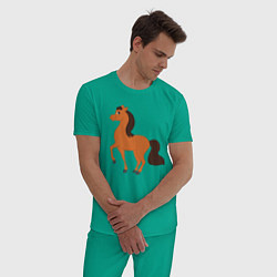 Пижама хлопковая мужская Конь, цвет: зеленый — фото 2