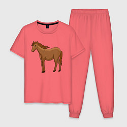Пижама хлопковая мужская Милая лошадка, цвет: коралловый