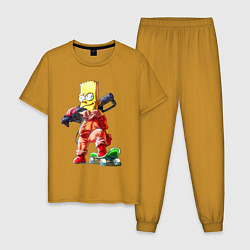 Пижама хлопковая мужская Крутой Барт Симпсон с оружием на плече и скейтборд, цвет: горчичный