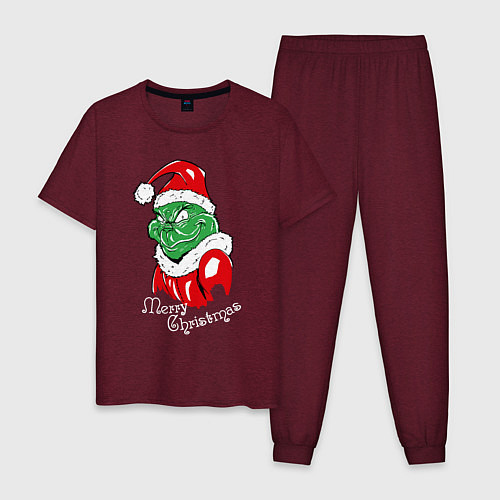 Мужская пижама Merry Christmas, Santa Claus Grinch / Меланж-бордовый – фото 1