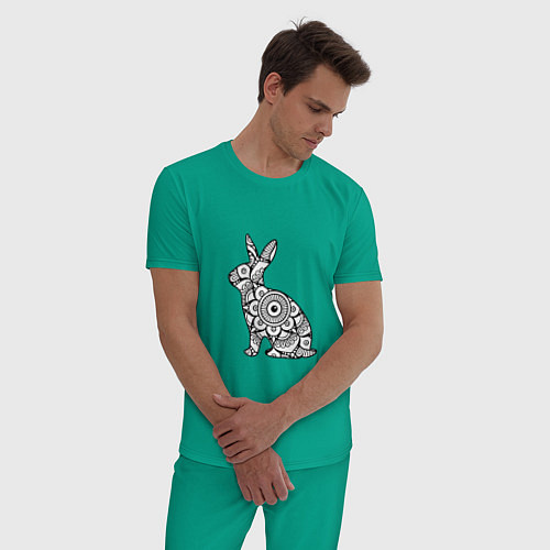 Мужская пижама Узорный кролик / Зеленый – фото 3