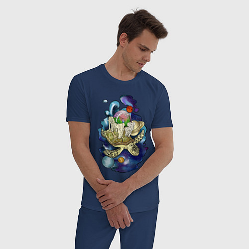 Мужская пижама Плоская земля - мир на черепахе / Тёмно-синий – фото 3