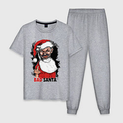 Пижама хлопковая мужская Bad Santa, fuck you, цвет: меланж