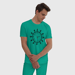 Пижама хлопковая мужская Часовечки, цвет: зеленый — фото 2