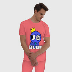 Пижама хлопковая мужская Радужные друзья грустный Синий, цвет: коралловый — фото 2