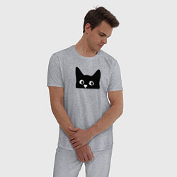 Пижама хлопковая мужская Морда выглядывающего кота, цвет: меланж — фото 2