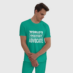 Пижама хлопковая мужская Worlds okayest advocate, цвет: зеленый — фото 2