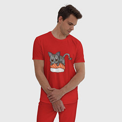 Пижама хлопковая мужская Sushi cat, цвет: красный — фото 2