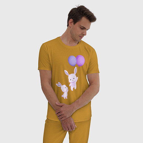 Мужская пижама Милые крольчата с воздушными шарами / Горчичный – фото 3
