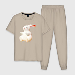 Пижама хлопковая мужская Объемный белый заяц, цвет: миндальный