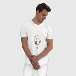 Пижама хлопковая мужская Цветок хлопка, стилизация, цвет: белый — фото 2