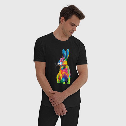 Мужская пижама Кролик в стиле поп-арт / Черный – фото 3