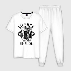 Пижама хлопковая мужская Тишина - худший из шумов, цвет: белый
