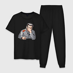 Пижама хлопковая мужская Сталин фэйспалмит, цвет: черный