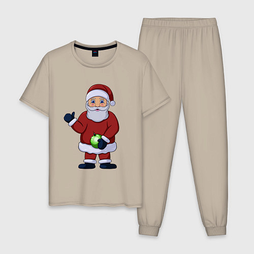 Мужская пижама Дед Мороз с елочной игрушкой / Миндальный – фото 1