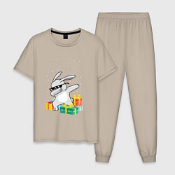 Пижама хлопковая мужская Кролик ДЭБ и новый год, цвет: миндальный