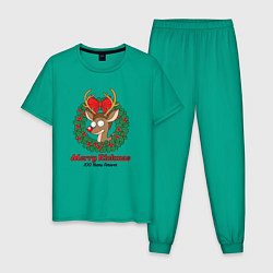Пижама хлопковая мужская Морти новогодний олень, цвет: зеленый