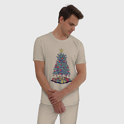 Пижама хлопковая мужская Новогодняя елка с подарками, цвет: миндальный — фото 2