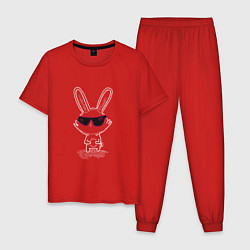 Пижама хлопковая мужская Кролик в розовых очках, цвет: красный