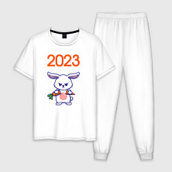 Пижама хлопковая мужская Злой заяц ломает морковку, цвет: белый