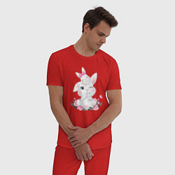 Пижама хлопковая мужская Мама зайчиха, цвет: красный — фото 2