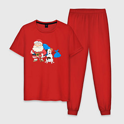 Пижама хлопковая мужская Дед мороз и пёс, цвет: красный