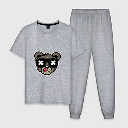 Пижама хлопковая мужская Медведь в солнцезащитных очках, цвет: меланж